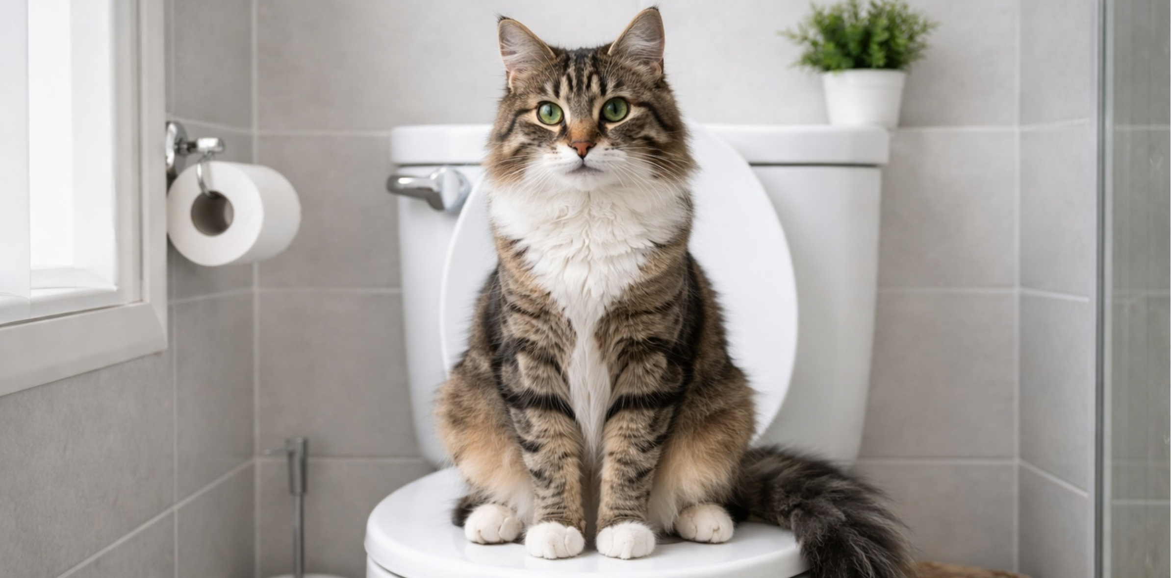 Кошка сидит на унитазе