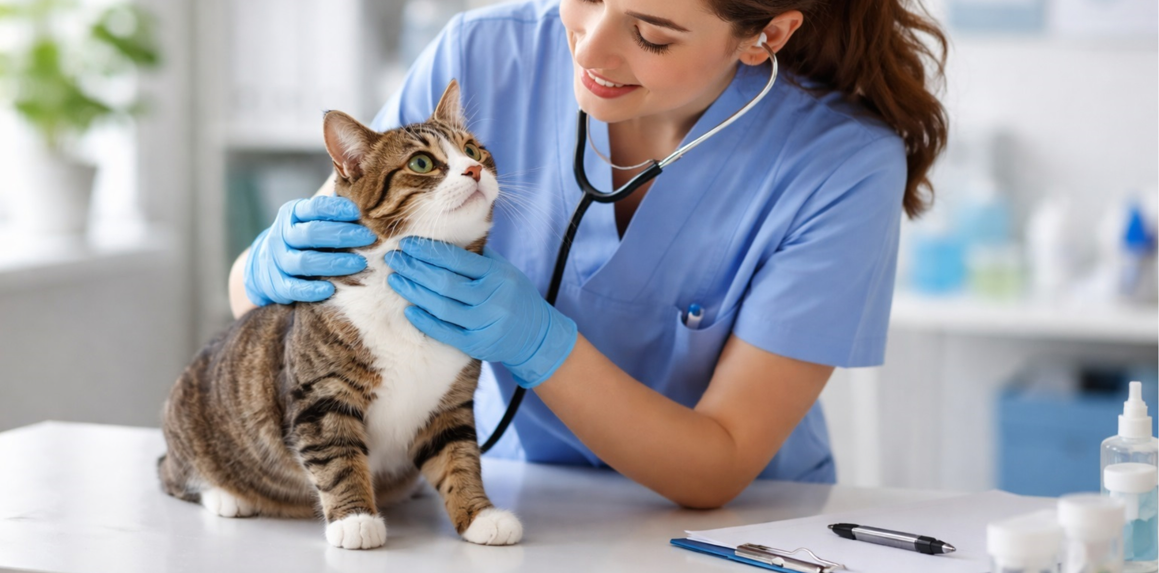 Осмотр кошки ветеринаром