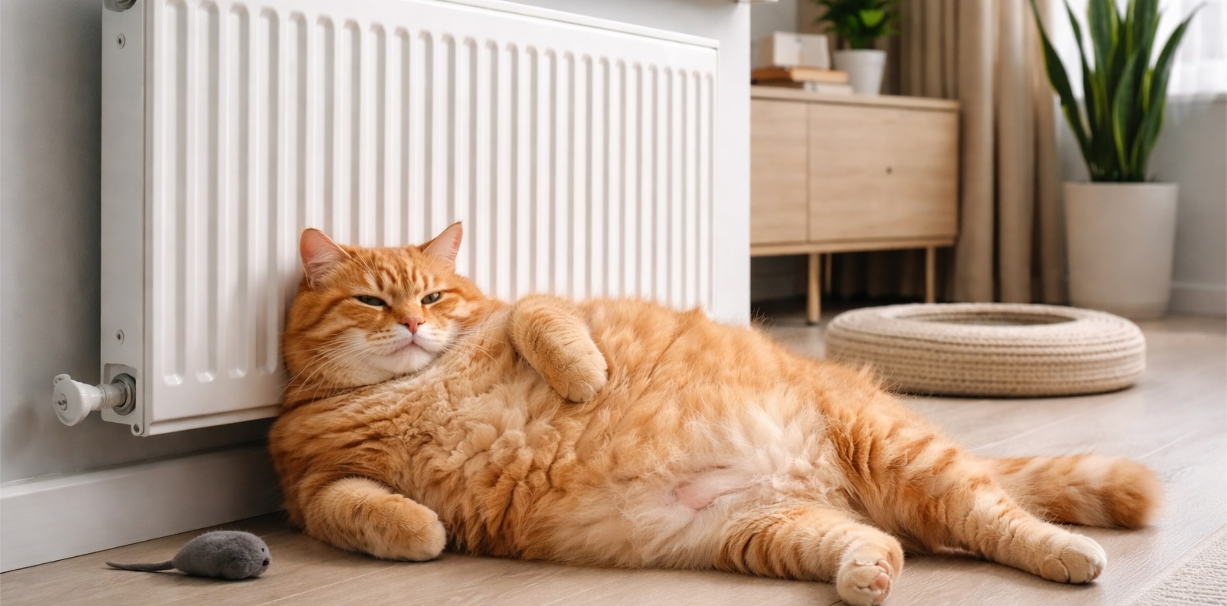 Кот около батареи